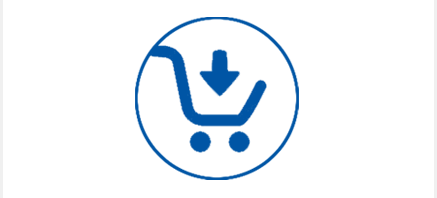 Logo winkelmandje e-commerce blauw op witte achtergrond