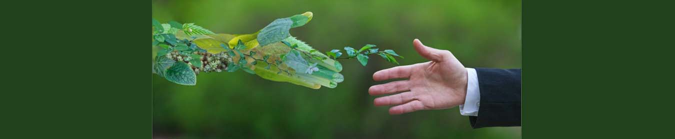 Mens en milieu geven elkaar de hand